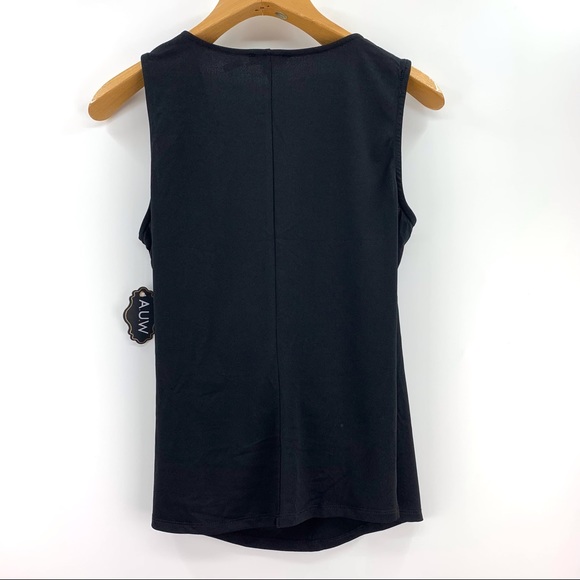 AUW NWT Black Wrap Front V-neck Ruched Sleeveless Top, Medium - Picture 13 of 16